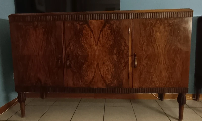 Coppia credenze Art Decò 1950 radica di noce