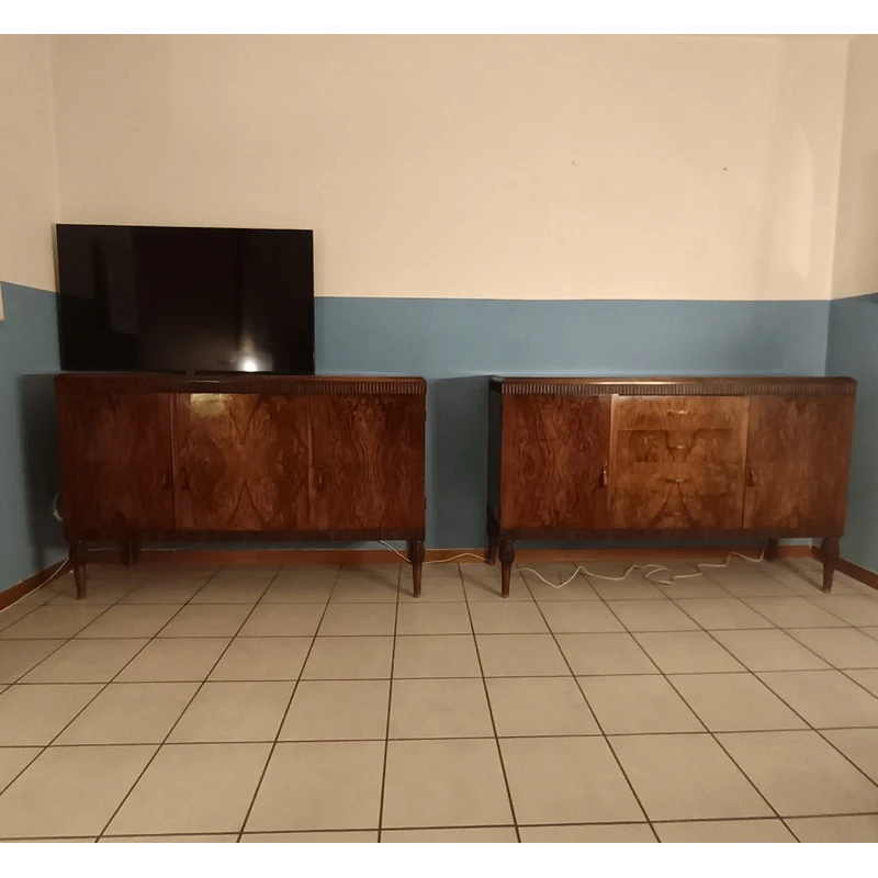Coppia credenze Art Decò 1950 radica di noce