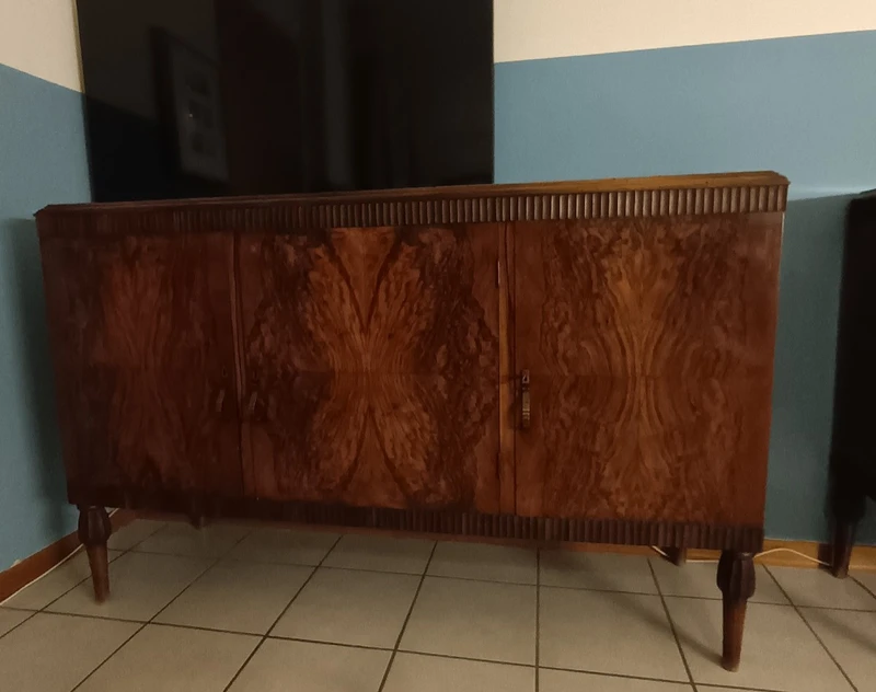 Coppia credenze Art Decò 1950 radica di noce