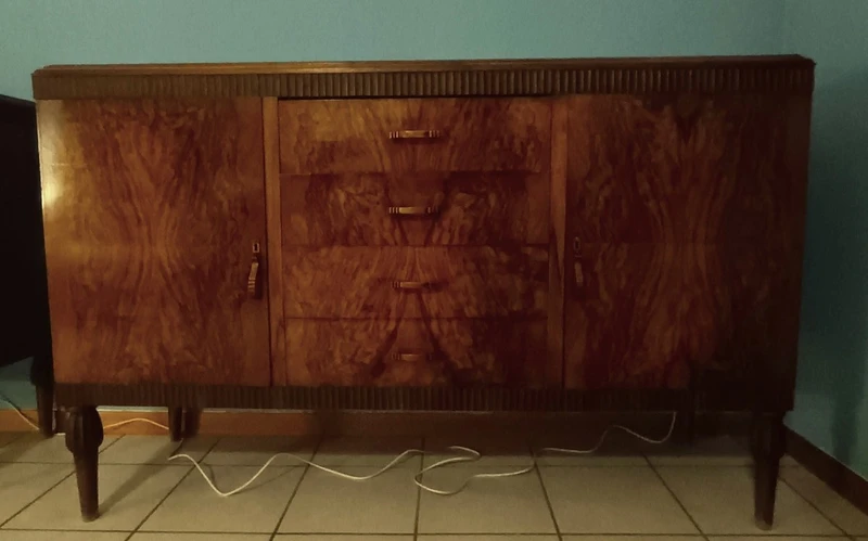 Coppia credenze Art Decò 1950 radica di noce
