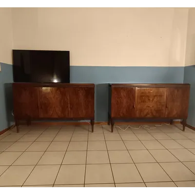 Pair of Art Deco 1950s walnut burl sideboards