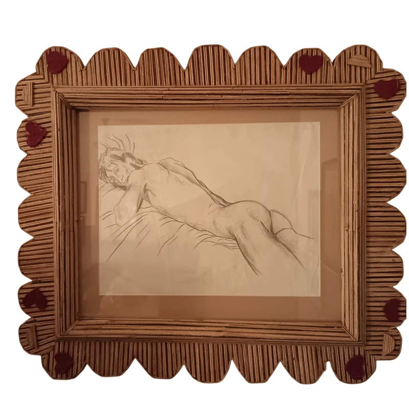 Disegno a carboncino 1920 uomo nudo disteso