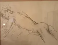 Disegno a carboncino 1920 uomo nudo disteso