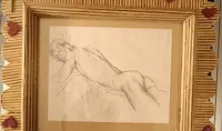 Disegno a carboncino 1920 uomo nudo disteso