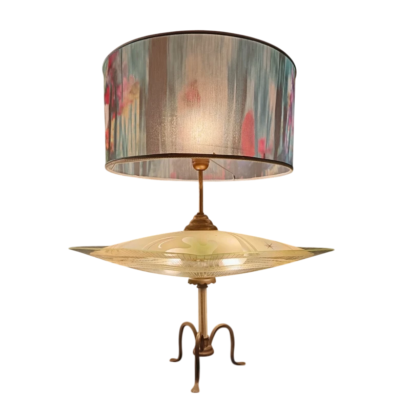 "Spaceship" lamp glass etched and decorated with constellations 1960s