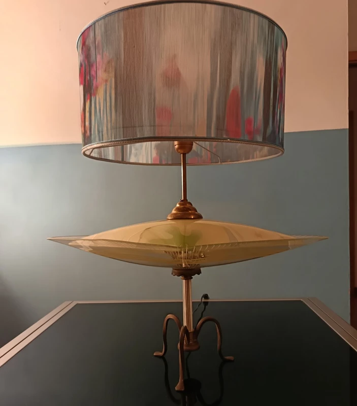 "Spaceship" lamp glass etched and decorated with constellations 1960s