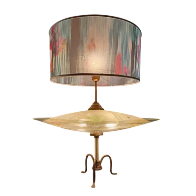 Lampe "Spaceship" verre gravé décoré de constellations 1960