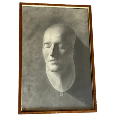 Charcoal drawing funeral mask of Napoleon initialed and dated 1909