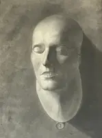 Charcoal drawing funeral mask of Napoleon initialed and dated 1909