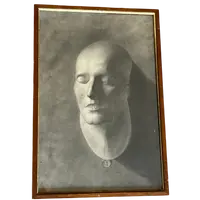 Charcoal drawing funeral mask of Napoleon initialed and dated 1909