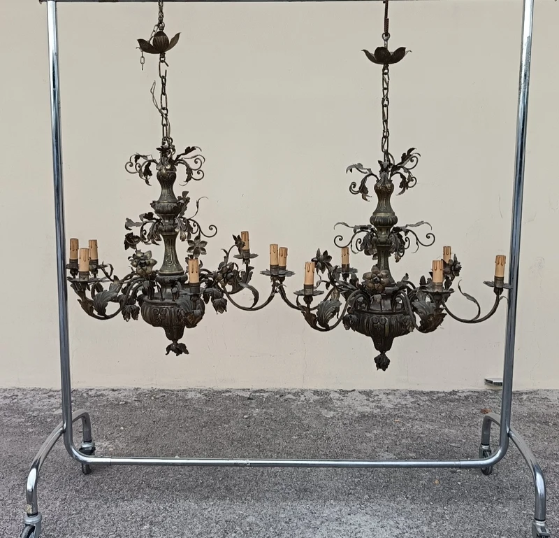 Pair of chandeliers 1850 silver copper sheet