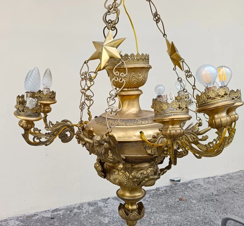 Bronze plate chandelier Italy 1850 rare