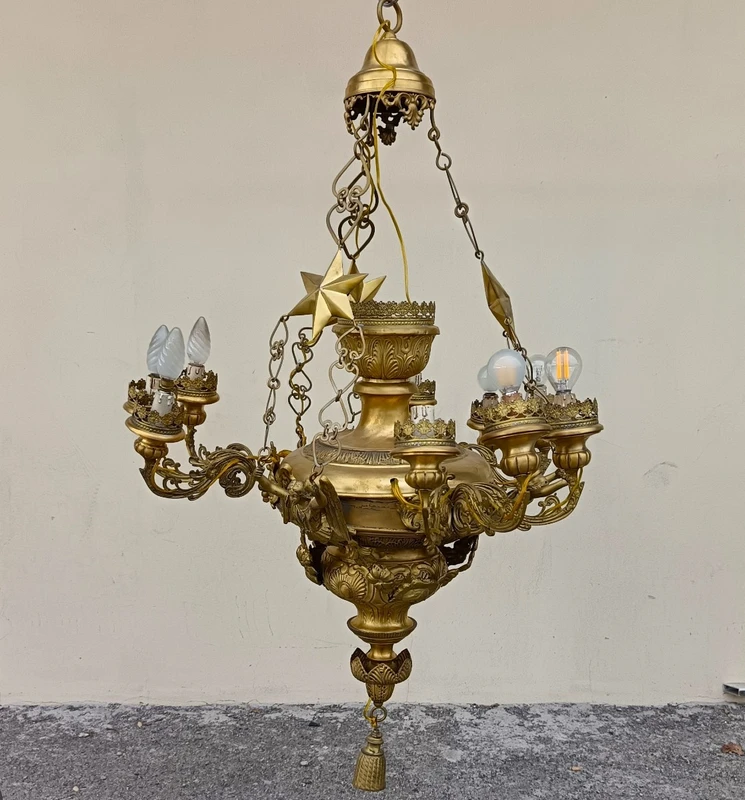 Bronze plate chandelier Italy 1850 rare