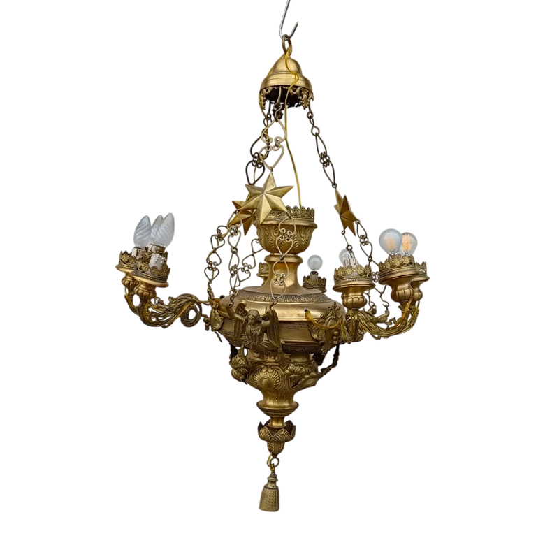Bronze plate chandelier Italy 1850 rare