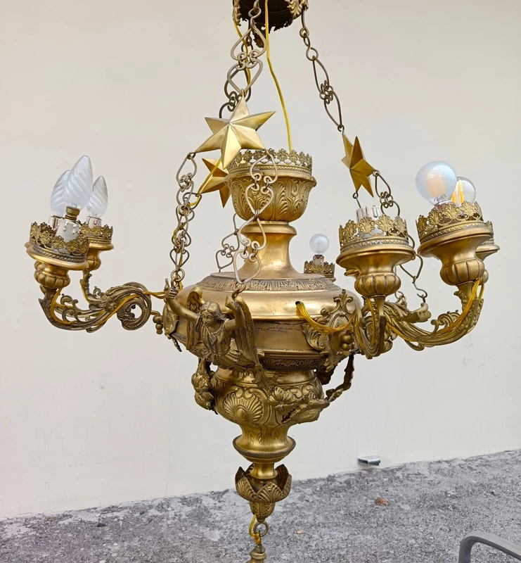 Bronze plate chandelier Italy 1850 rare