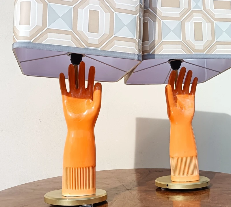 Coppia di lampade in ceramica 1950 guanto Pirelli