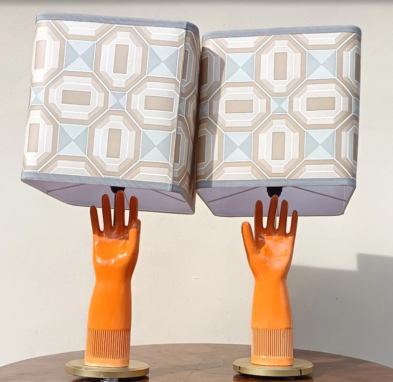 Coppia di lampade in ceramica 1950 guanto Pirelli