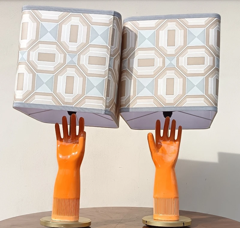 Coppia di lampade in ceramica 1950 guanto Pirelli