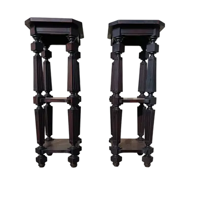 Paire de présentoirs de musée en bois 1930