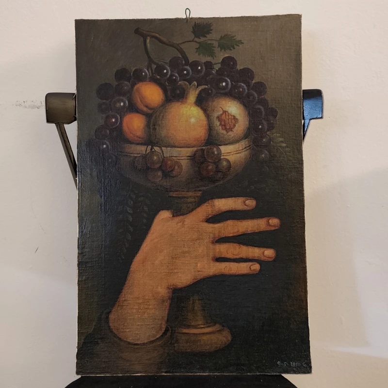 Oil on panel triptych of hands 1950