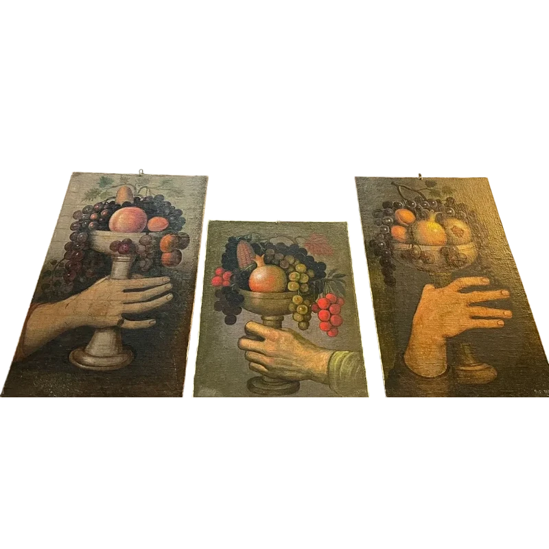 Oil on panel triptych of hands 1950