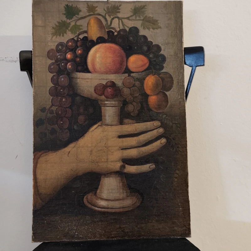 Oil on panel triptych of hands 1950