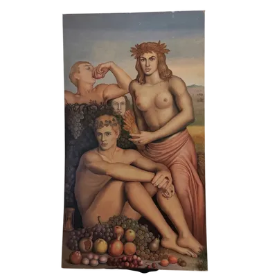 Oil on panel painting the time of the seasons 1950