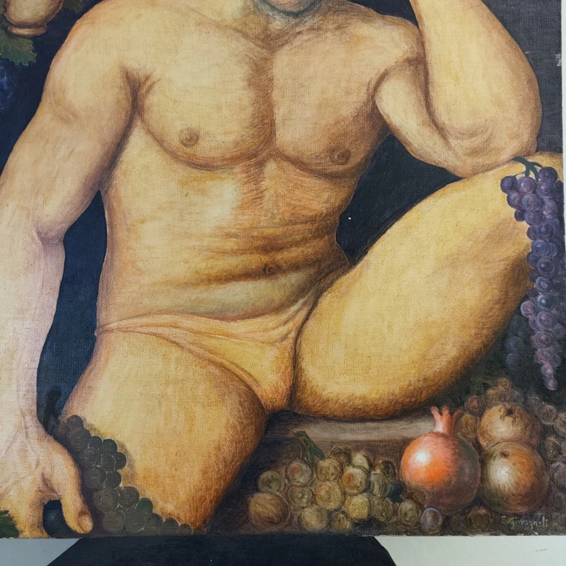Olio su pannello giovane Bacco del XX secolo