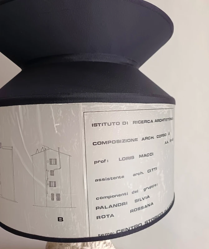 Lamp with plaster and lampblack head, lampshade with architectural transparencies 20th century