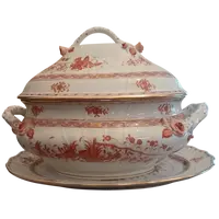 Zuppiera con coperchio e vassoio in porcellana Herend inizio XX secolo