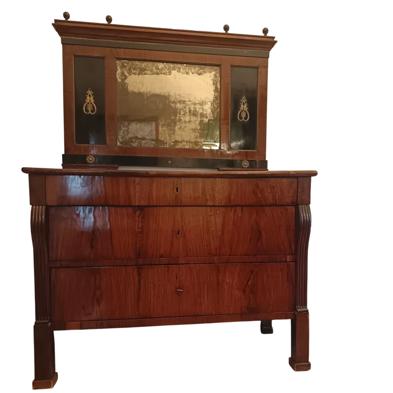 Bolognese walnut dresser with 1810 Empire mirror