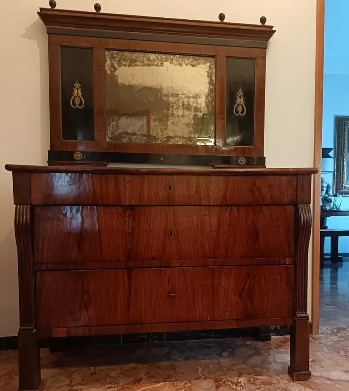 Bolognese walnut dresser with 1810 Empire mirror