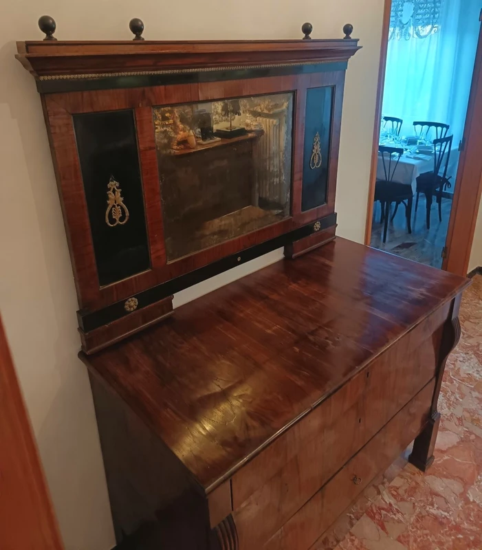 Bolognese walnut dresser with 1810 Empire mirror