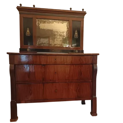 Commode en noyer bolonais avec miroir 1810 Empire