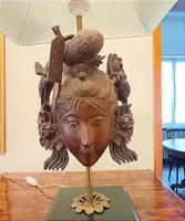 Tre lampade da tavolo con maschere Balinesi in legno XIX secolo