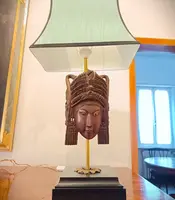 Tre lampade da tavolo con maschere Balinesi in legno XIX secolo