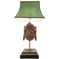 Tre lampade da tavolo con maschere Balinesi in legno XIX secolo