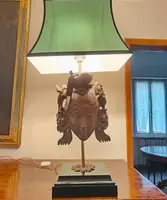 Tre lampade da tavolo con maschere Balinesi in legno XIX secolo