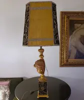 Carved wooden table lamp with marble-painted base - 18th century