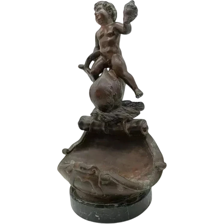 Antique bronze sculpture " child dolphin" signed Vincenzo Cinque late 19th century