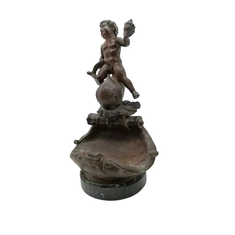 Sculpture ancienne en bronze "enfant dauphin" signée Vincenzo Cinque fin 19ème siècle