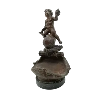 Scultura in bronzo antico " bambino delfino" firmata Vincenzo Cinque fine sec XIX '800