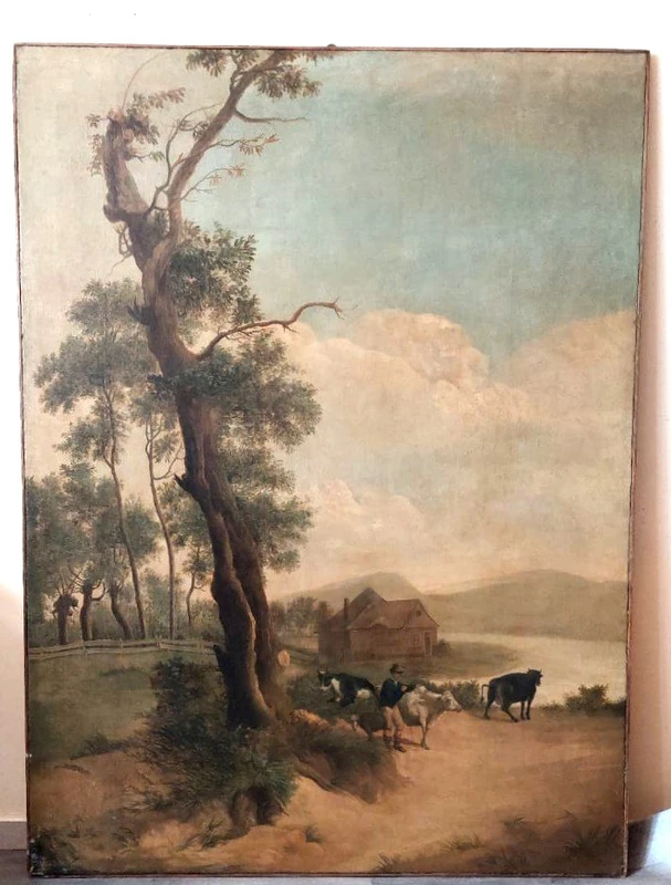 Grande peinture à l'huile sur toile 2 m x 1,50 m - paysage animé - Charles Louis Verboeckhoven