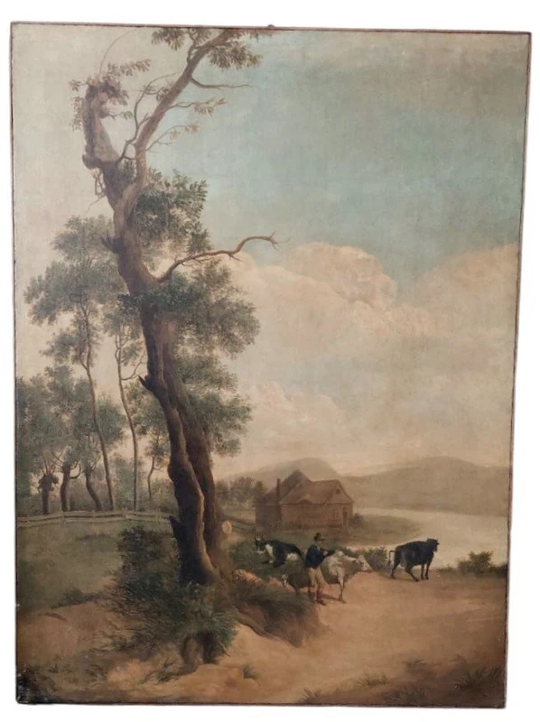 Grande peinture à l'huile sur toile 2 m x 1,50 m - paysage animé - Charles Louis Verboeckhoven