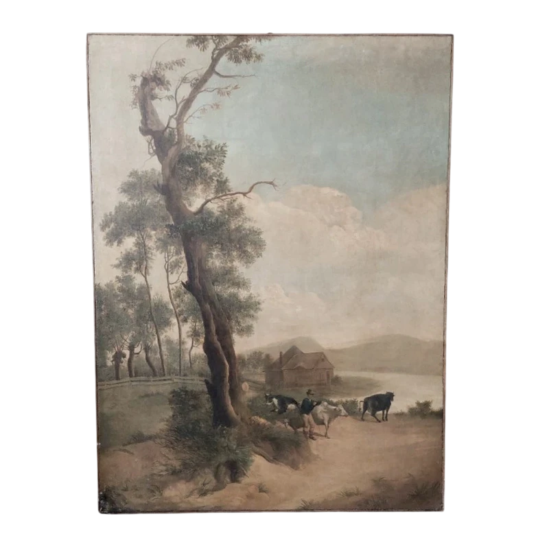 Grande peinture à l'huile sur toile 2 m x 1,50 m - paysage animé - Charles Louis Verboeckhoven
