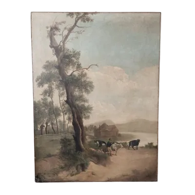 Grande peinture à l'huile sur toile 2 m x 1,50 m - paysage animé - Charles Louis Verboeckhoven