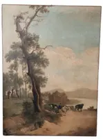 Grande peinture à l'huile sur toile 2 m x 1,50 m - paysage animé - Charles Louis Verboeckhoven