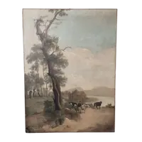 Grande peinture à l'huile sur toile 2 m x 1,50 m - paysage animé - Charles Louis Verboeckhoven