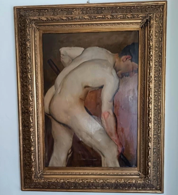 Homme nu au travail - Huile sur papier appliquée sur toile, 1880