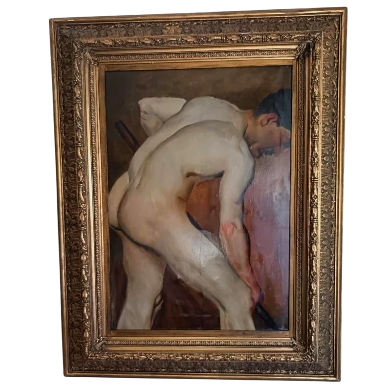 Homme nu au travail - Huile sur papier appliquée sur toile, 1880